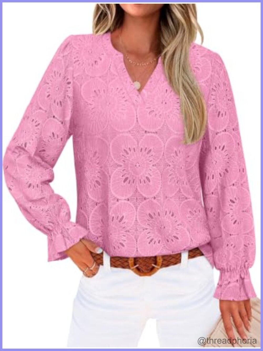 Womens Lace Blouse V Neck Long Sleeve Tunic Top with Lining